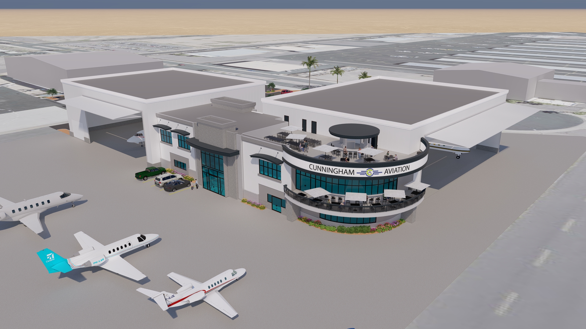 New FBO - Cunningham Aviation 3D Mockup - high angle