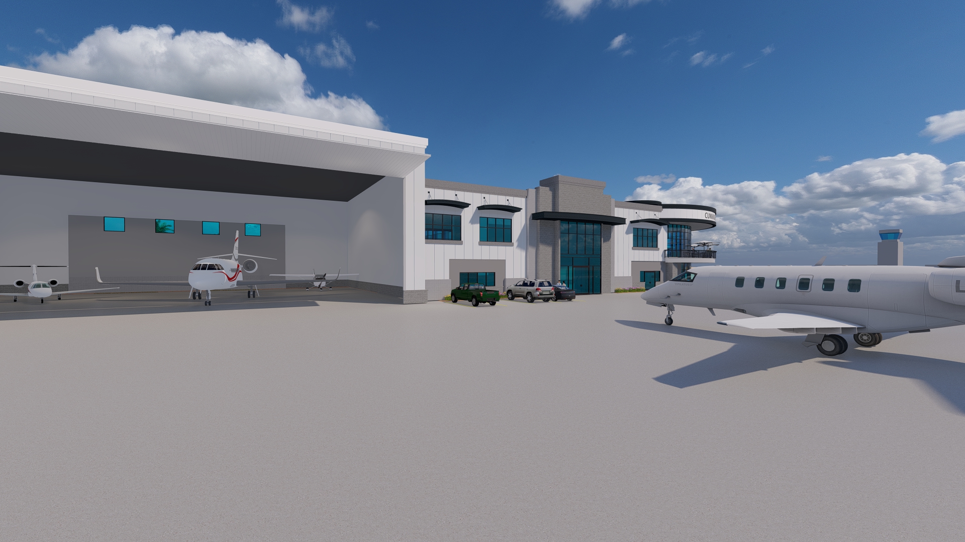 New FBO coming soon! Cunningham Aviation 3D Mockup - low angle